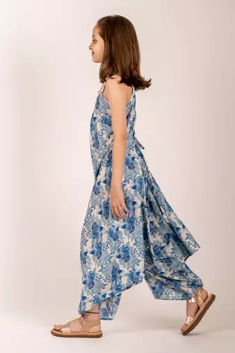 Cream & blue cotton rayon  palazzo jumpsuit