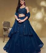 Beautiful Navy Blue Sequins Georgette Reception Wear Lehenga Choli