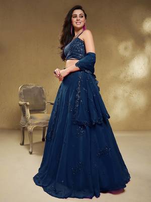Beautiful Navy Blue Sequins Georgette Reception Wear Lehenga Choli 2