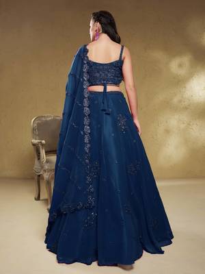 Beautiful Navy Blue Sequins Georgette Reception Wear Lehenga Choli 3