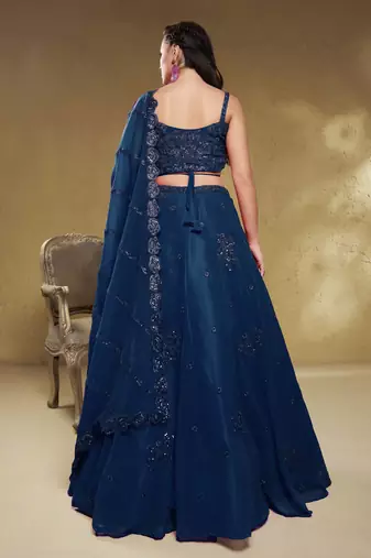 Beautiful Navy Blue Sequins Georgette Reception Wear Lehenga Choli