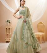 Pretty Pista Green Sequins Georgette Engagement Wear Lehenga Choli