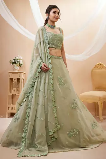 Pretty Pista Green Sequins Georgette Engagement Wear Lehenga Choli