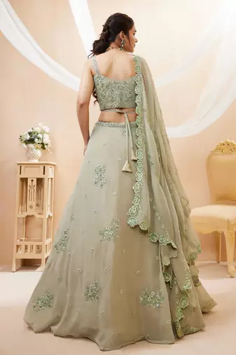 Pretty Pista Green Sequins Georgette Engagement Wear Lehenga Choli