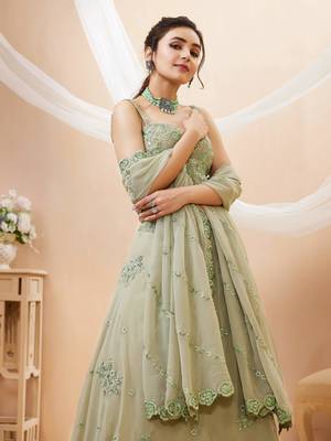 Pretty Pista Green Sequins Georgette Engagement Wear Lehenga Choli 4