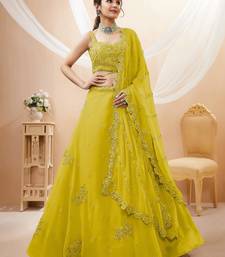 neon yellow sequins georgette lehenga set choli with dupatta