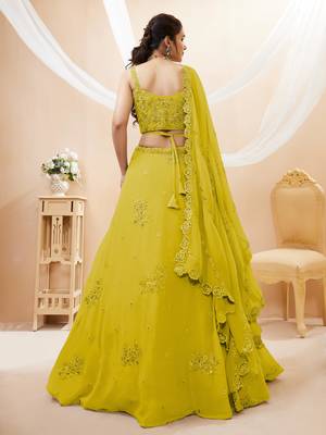 neon yellow sequins georgette lehenga set choli with dupatta 3