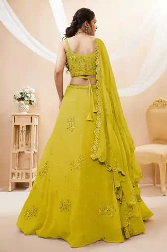 neon yellow sequins georgette lehenga set choli with dupatta