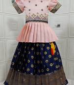 Kids Rose Pink New south Indian traditional pattu pavadai Jacquard Lehenga choli for girls dress