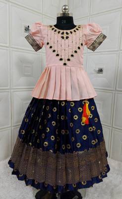 Kids Rose Pink New south Indian traditional pattu pavadai Jacquard Lehenga choli for girls dress 1