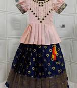 Kids Rose Pink New south Indian traditional pattu pavadai Jacquard Lehenga choli for girls dress