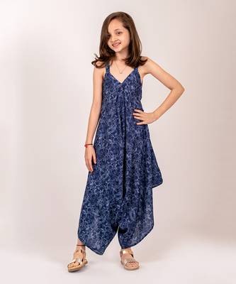 Blue cotton rayon  palazzo jumpsuit 1