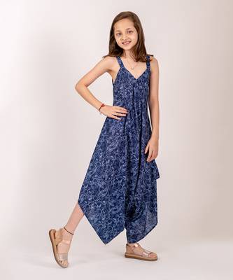Blue cotton rayon  palazzo jumpsuit 2
