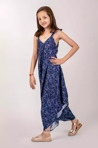Blue cotton rayon  palazzo jumpsuit