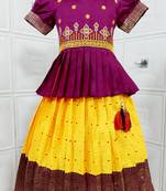 Kids Purple New south Indian traditional pattu pavadai Jacquard Lehenga choli for girls dress