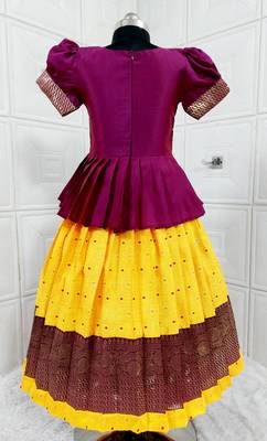 Kids Purple New south Indian traditional pattu pavadai Jacquard Lehenga choli for girls dress 2