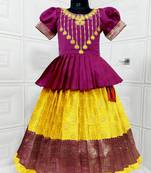 Kids Purple New south Indian traditional pattu pavadai Jacquard Lehenga choli for girls dress