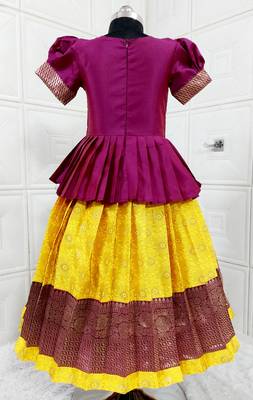 Kids Purple New south Indian traditional pattu pavadai Jacquard Lehenga choli for girls dress 2