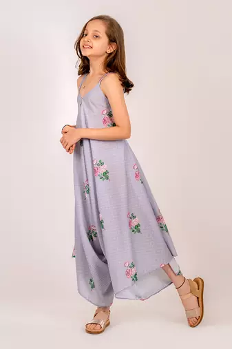 Blue cotton rayon palazzo jumpsuit