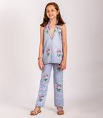 Blue dull satin   pantsuit  