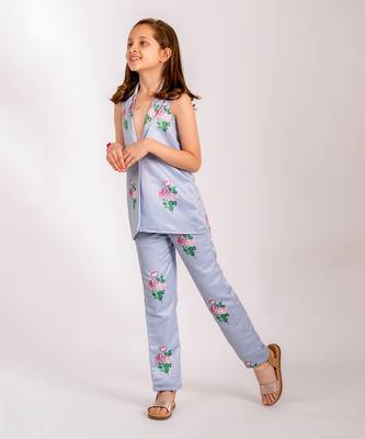 Blue dull satin   pantsuit   2
