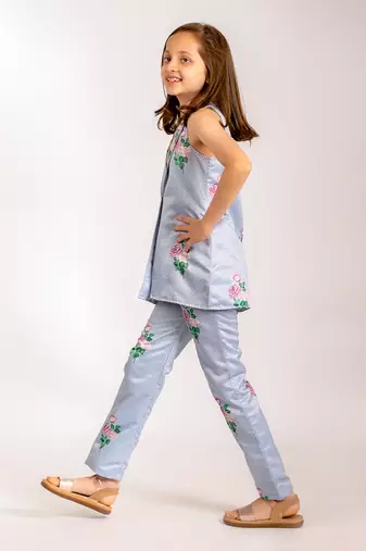 Blue dull satin   pantsuit  