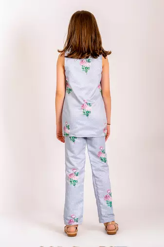 Blue dull satin   pantsuit  