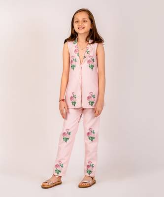 Pink cambric striped pantsuit 1