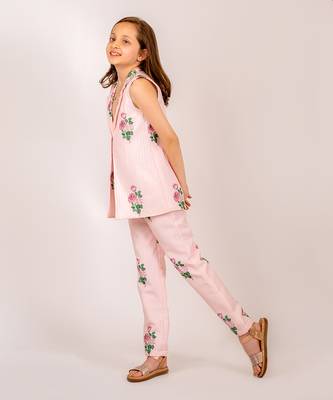Pink cambric striped pantsuit 2
