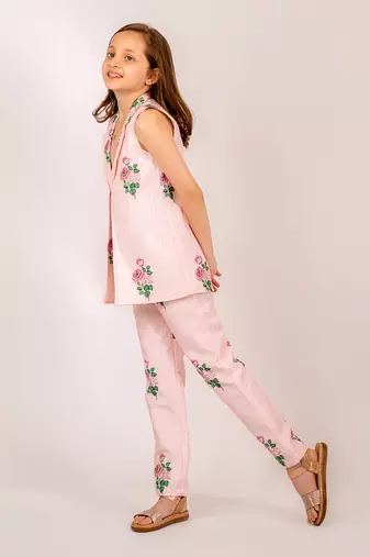 Pink cambric striped pantsuit