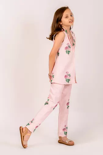Pink cambric striped pantsuit