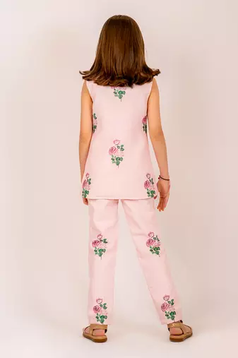 Pink cambric striped pantsuit