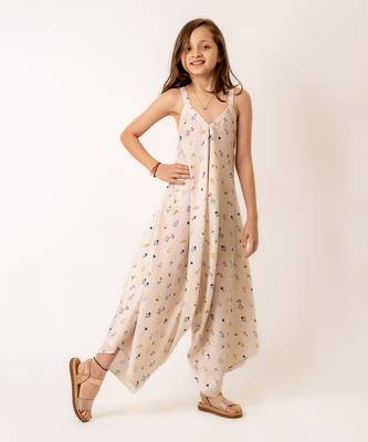 Beige cotton rayon  palazzo jumpsuit 1