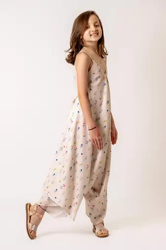 Beige cotton rayon  palazzo jumpsuit