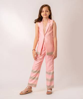 Baby pink cotton rayon pantsuit 1
