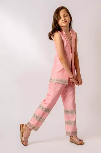 Baby pink cotton rayon pantsuit