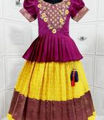 Kids Purple New south Indian traditional pattu pavadai Jacquard Lehenga choli for girls dress