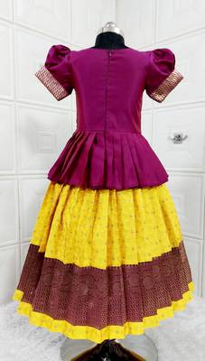 Kids Purple New south Indian traditional pattu pavadai Jacquard Lehenga choli for girls dress 2