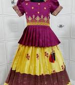 Kids Purple New south Indian traditional pattu pavadai Jacquard Lehenga choli for girls dress