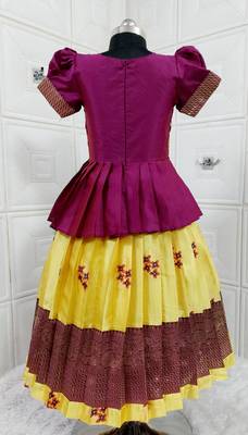 Kids Purple New south Indian traditional pattu pavadai Jacquard Lehenga choli for girls dress 2