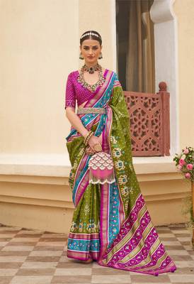 Women'S Mehendi silk blend Saree With Unstitched Blouse Piece 1
