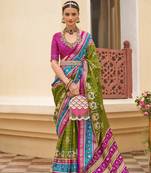 Women'S Mehendi Silk Blend Saree With Unstitched Blouse Piece