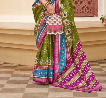Women'S Mehendi silk blend Saree With Unstitched Blouse Piece 3