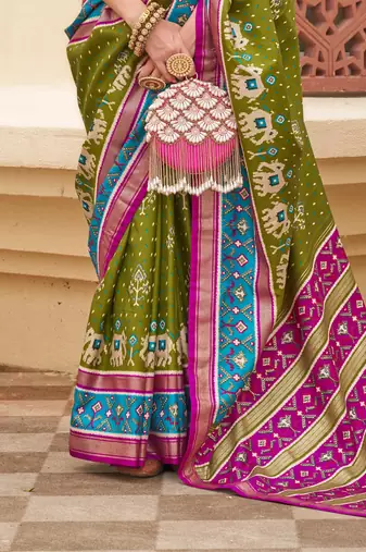 Women'S Mehendi silk blend Saree With Unstitched Blouse Piece