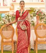 Beige silk blend Blend Saree With Unstitched Blouse Piece