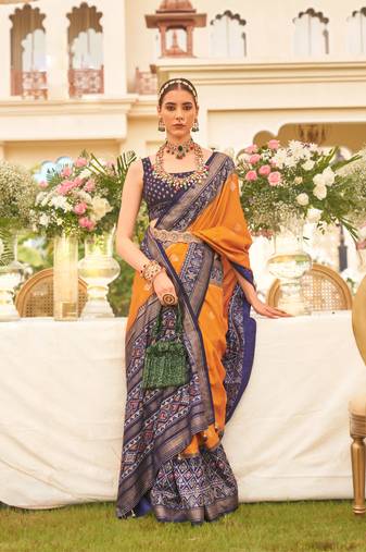 Mustard silk blend Saree With Unstitched Blouse Piece