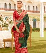 Bottle Green silk blend Blend Saree With Unstitched Blouse Piece