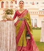 Light Olive silk blend Blend Saree With Unstitched Blouse Piece