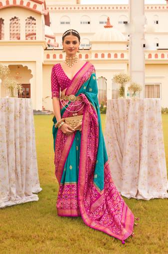 Rama Blue silk blend Blend Saree With Unstitched Blouse Piece