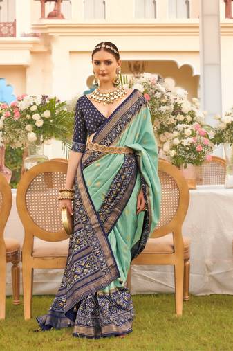 Mint silk blend Blend Saree With Unstitched Blouse Piece